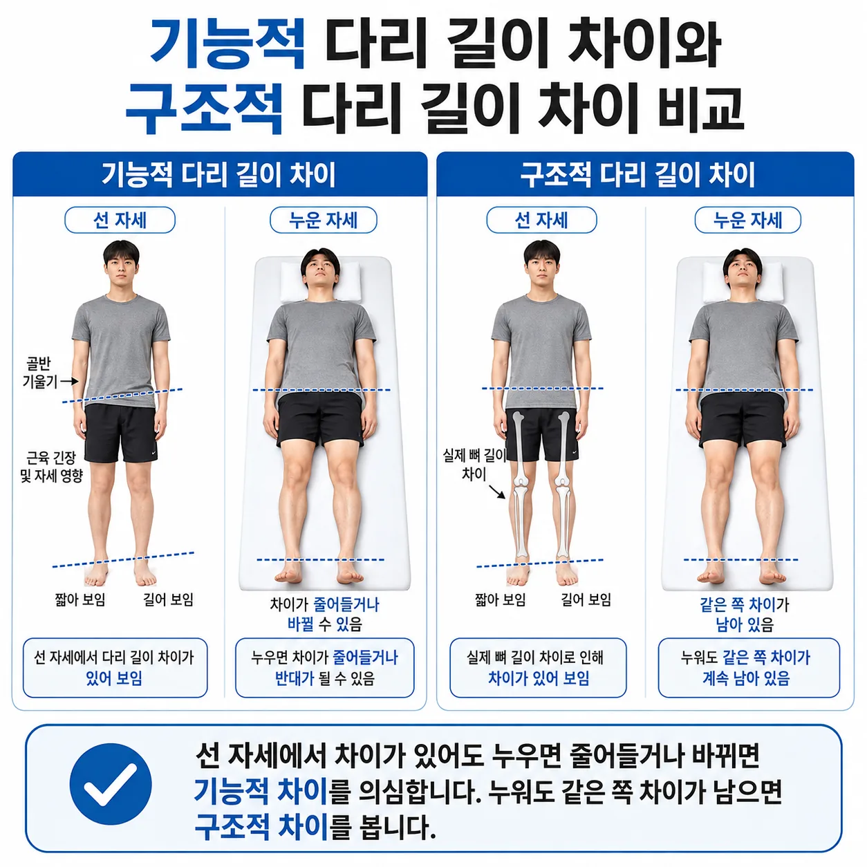 기능적 다리 길이 차이와 구조적 다리 길이 차이 비교 그림